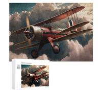 Creative Challenge - Vintage Biplane Soaring Through Clouds, 300 PCS, Decorative Wooden Puzzle, Thoughtful Present, for Mindful Indoor Entertainment