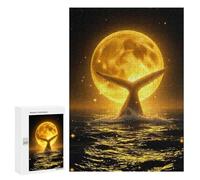 Creative Challenge - Water Splashing Around Celestial Whale Moonlit Ocean Night, 300 PCS, Wooden Jigsaw Puzzle for Adults, New Year Puzzle Gift - to Assemble, Frame And Display