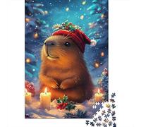 Creative Christmas Capybara Wooden 1000 Pieces Jigsaw Puzzle for Adults Rectangular Puzzle Brain Exercise Challenge Game 1000pcs (75x50cm)