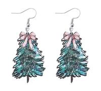 Creative Christmas Dangle Earrings Wooden Gingerbread Man Christmas Tree Book Gift Box Disco Ball Earrings, S, Wood, No Gemstone