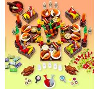 Creative City Food Building Blocks Set Imaginative Play Accessories with Pizza, Shopping trolley, Fruits, Veggies, Compatible with Major Brands, Ideal for Kids Party Favors and Educational Toys