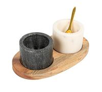 Creative Co-op 2 Marble Bowls on Mango Wood Base with Salt Spoon