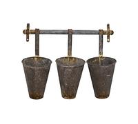 Creative Co-op Antiqued Metal Wall Rack with 3 Hanging Tin Pots