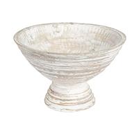 Creative Co-op Boho Wood Pedestal Serving Bowl, White Wash Finish