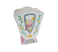 Creative Co-Op Ceramic Fan Shaped Painted Bird Design, Multicolor Vase, Multi