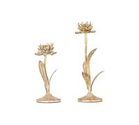 Creative Co-Op Cut Metal Flower Shaped Taper Distressed Gold Finish (Set of 2 Sizes) Candle Holder