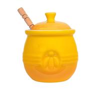 Creative Co-Op DA4177 Honey Pot with Lid and Wooden Spoon Yellow