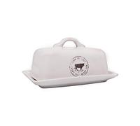 Creative Co-op DA5366 Farmhouse Stoneware Butter Dish with Cow Stamp, White Decal