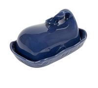 Creative Co-Op DA9482 Whale Shaped Lid-Perfect Butter-Ocean Themed Kitchenware-Stoneware Dishwasher Dish-Food Safe, Navy