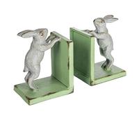 Creative Co-Op Decorative 2-Tone Cast Metal Rabbit Bookends, Green and Grey, Set of 2