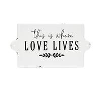 Creative Co-Op Distressed Metal Sentimental "This Is Where Love Lives" Wall Sign, Black and White