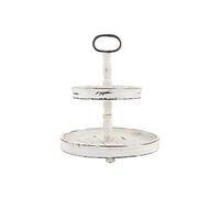 Creative Co-op EC0125 Distressed Wood 2-Tier Tray with Metal Handle, Cream