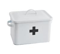 Creative Co-op Enameled First Aid with Lid & Black Cross on Front Box, Enameled, White, Black Cross