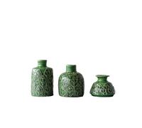 Creative Co-Op Green Embossed Stoneware (Set of 3 Sizes) Vases