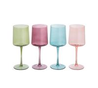 Creative Co-Op Hand Blown Stemmed Wine Glasses, 14 Ounces, 4 Assorted Colors Glassware, Multi