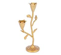 Creative Co-Op Hand-Forged Cast Iron Candelabra with Flowers and Bird, Holds 2, Gold Taper Holder