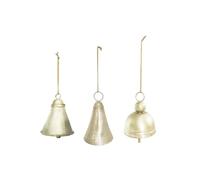 Creative Co-Op Hanging Metal Bells on a Gold String, Distressed Pewter Finish, Set of 3