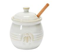 Creative Co-op Honey Pot, Ceramic Bamboo Stoneware, White