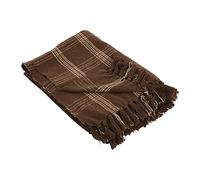 Creative Co-op Recycled Cotton Blend Throw Blanket with Fringe, Brown Plaid 60 inch x50