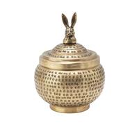 Creative Co-op Round Hammered Metal Container with Rabbit Finial, Brass Finish