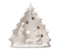 Creative Co-op Stoneware Holy Family with Tree & Cut-Outs, White