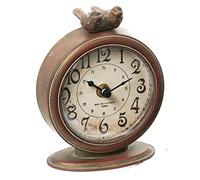 Creative Co-op Vintage Pewter Birds, Distressed Brown Mantel Clock