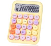 Creative Colorful Colored Electronic Calculator 12 Digit Large LCD Display And Big Round Buttons Typewriter Mechanical Key Calculator For School Home Personalized Stationery (Yellow, One Size)