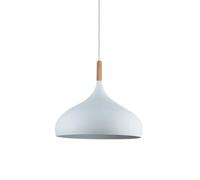 Creative Colorful Wood Metal Pendant Light, Nordic Modern Hanging Light Fixture, Single Rustic Farmhouse Pendant Lamp, Simple Retro Pendant Lighting for Kitchen Island Dining Table (White,16.5in)