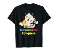 Creative Confident Rainbow Cat Girl Power Expression T-Shirt
