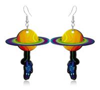 Creative Contrasting Colors Planet Orbit Universe Hook Earrings Acrylic Planet Cute Colorful Galaxy Saturn Cup Mushroom Flower Cluster Statement Dangle Drop Earrings for Women Jewelry Gifts, Acrylic