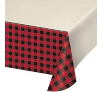 Creative Converting 322283 Black and Red Plaid Rectangular Plastic Tablecover, Multicolor
