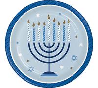 Creative Converting 345757 Hanukkah Celebration Dessert Plates, 7", Multi-Color