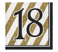 Creative Converting Black and Gold Number 18 Paper Luncheon Napkins,13"-16 Pcs, Happy Birthday
