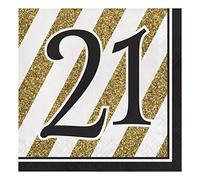 Creative Converting Black and Gold Number 21 Paper Luncheon Napkins,13"-16 Pcs, 6 1/2 in