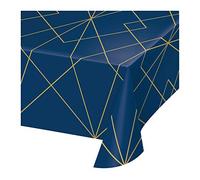 Creative Converting Blue and Gold Plastic Table Cover - 1 Pc., 54"" x 102"""
