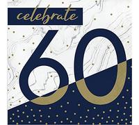 Creative Converting Navy and Gold 60th Birthday Napkins, 6.5"
