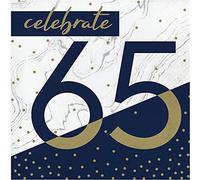 Creative Converting Navy and Gold 65th Birthday Napkins, 6.5"