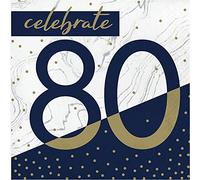 Creative Converting Navy and Gold 80th Birthday Napkins, 6.5"