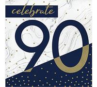Creative Converting Navy and Gold 90th Birthday Napkins, 6.5"