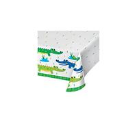 Creative Converting PC350515 Alligator Birthday Party Paper Tablecover, Bright Green, Blue, and Yellow, 54" x 102"