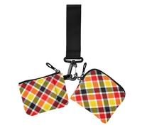 Creative Craft Plaid Red Yellow Black Dual Wristlet Wallets for Women Large Capacity Identity Card Protector with Keychain for Woman 2 Packs