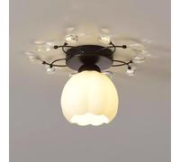 Creative Cream Style Glass Hallway Ceiling Light Mid Century Nordic White Pumpkin Crystal Bedroom Ceiling Lamp French Countryside Aisle Pendant Light For Cloakroom Entrance Hall Stairs
