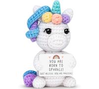 Creative Crochet Unicorn Birthday Gifts for Women Girls Kids,Small Handmade Knitting Unicorn With Magical Card,Funny Gifts for White Elephent Christmas,Small Stuff Things for Room Office Desk Decor