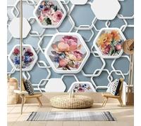 Creative Cubic Geometric Flower Art Modern 3D Wallpaper Premium Textured Silk Neutral Tones Material Ideal for Living Room Bedroom-430cm×300cm
