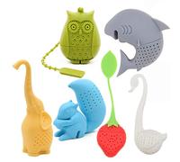 Creative Cute Animal Eco-friendly Silicone Tea Infuser Strainer Set of 6 PCS Elephant Shark Swan Squirrel Strawberry Owl Tea Steeper Tea Lover’s Gift