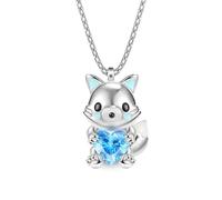 Creative Cute Arctic Fox Heart Blue Crystal Pendant Necklace for Women Exquisite Animal Jewelry Party Accessories Birthday Gifts