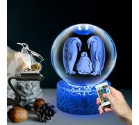 Creative Cute Penguin Family Shape 3D Crystal Ball Lamp 8cm Glass Sphere Luminous Night Light with 16 Colors LED Base Touch/Remote Control for Kids Friends Party Valentine's Day Gifts Room Decor