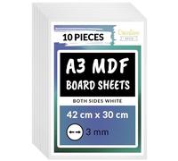 Creative Deco 10 x A3 MDF Board Sheet Double-Sided White | 420x300x3mm | Wooden Blank Decor Art and Craft Painting DIY Projects Laser Cutter CNC Cutting Stenciling Pyrography | FRONT WHITE BACK WHITE