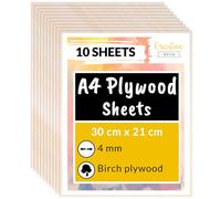 Creative Deco 10 x A4 Birch Plywood Sheets | 300 x 210 x 4mm (+/-2mm)