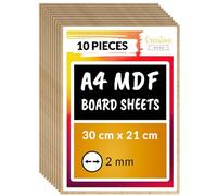 Creative Deco 10 x A4 MDF Board Sheet | 300 x 210 x 2mm Wood | Wooden Blank for Drawing, Home Decor, Art and Craft, Painting, DIY Projects, Laser Cutter, CNC Cutting, Scroll Saw, Stenciling Pyrography
